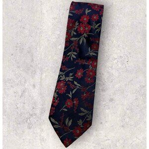 GIORGIO REDAELLI Silk Tie ITALY XL Navy Burgundy Gray Floral Leaf W:3.6" EUC